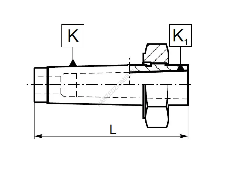 Rysunek techniczny: Tuleja redukcyjna z chw. Morse'a na stożek Morse'a z nakrętką: T.1774 MS3/MS2 - KOLNO
